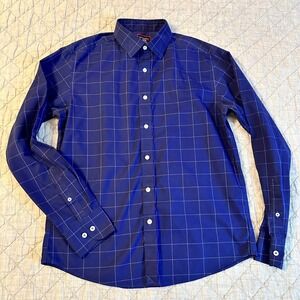 UNTUCKit Baracci WF Button Down Shirt Navy Grid Wrinkle Free Men Medium
